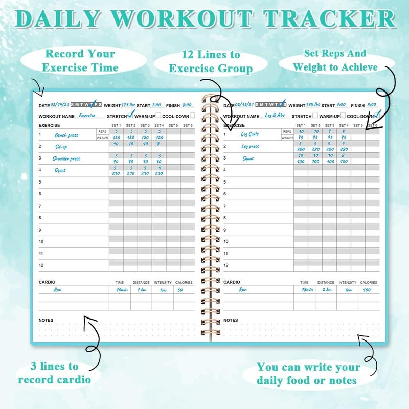 Nokingo Workout Log for Women & Men - A5 Fitness Planner/Journal to Track Weight Loss, Workout Journal for GYM, Bodybuilding Progress - Daily Health & Wellness Tracker, Teal - Image 2